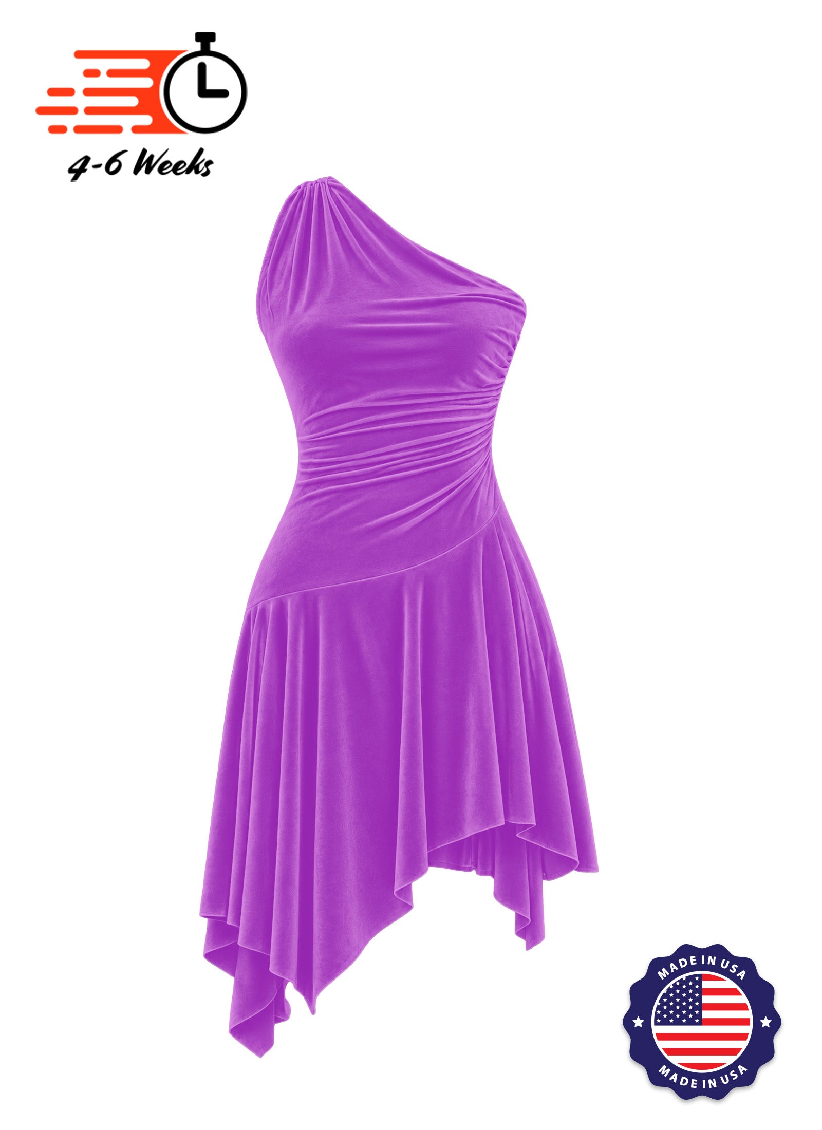 Stretch Velvet Asymmetrical Ruched Knit Show Choir Dress - Ships in 4 to 6 Weeks