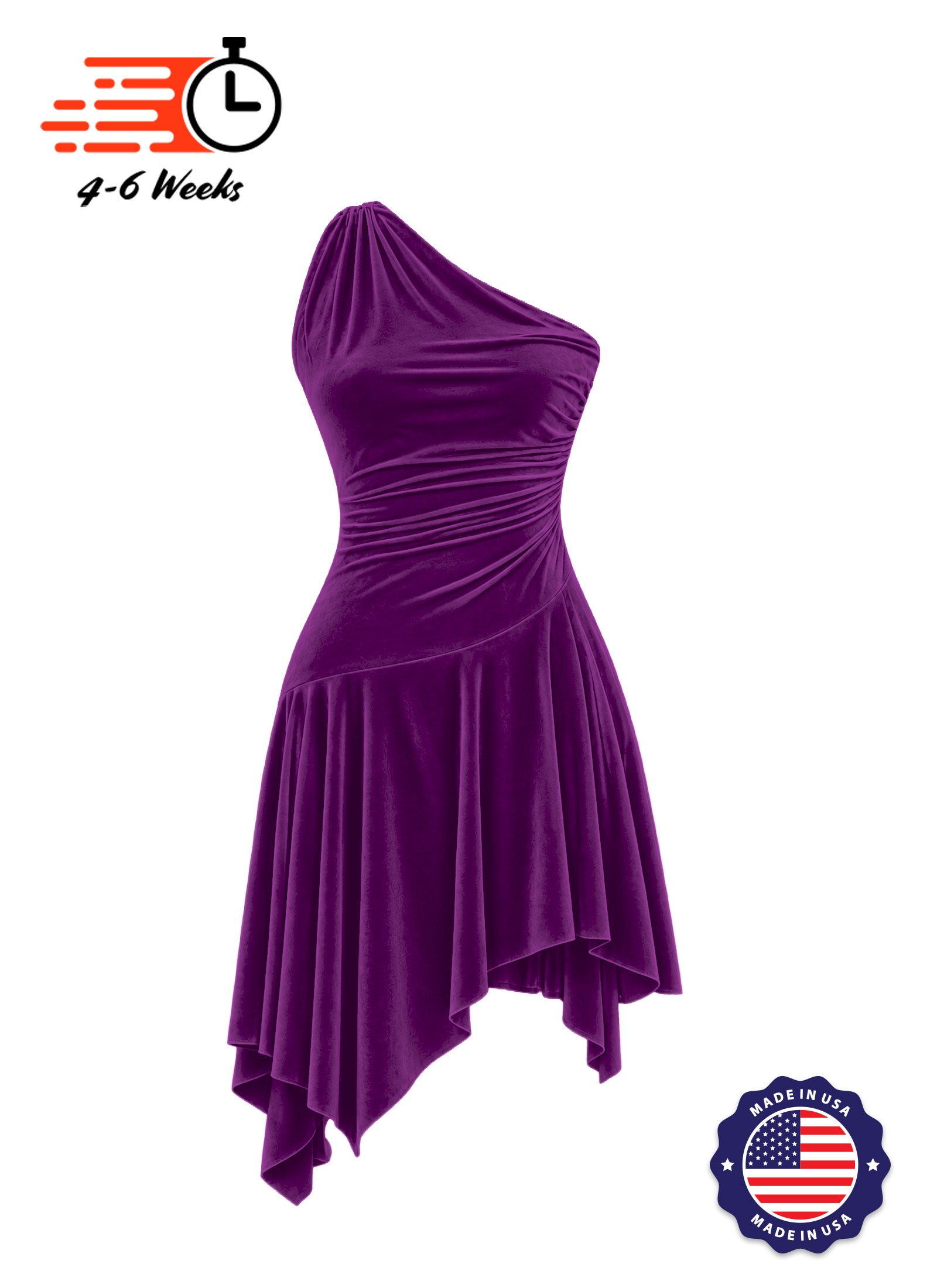 Stretch Velvet Asymmetrical Ruched Knit Show Choir Dress - Ships in 4 to 6 Weeks