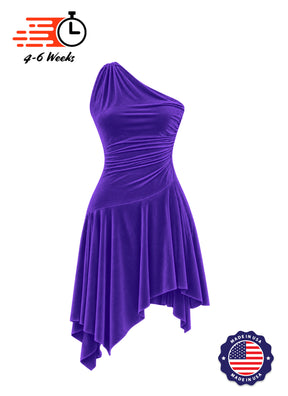 Stretch Velvet Asymmetrical Ruched Knit Show Choir Dress - Ships in 4 to 6 Weeks