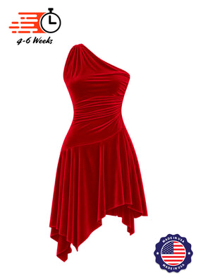 Stretch Velvet Asymmetrical Ruched Knit Show Choir Dress - Ships in 4 to 6 Weeks