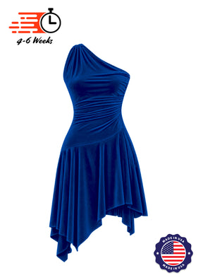 Stretch Velvet Asymmetrical Ruched Knit Show Choir Dress - Ships in 4 to 6 Weeks