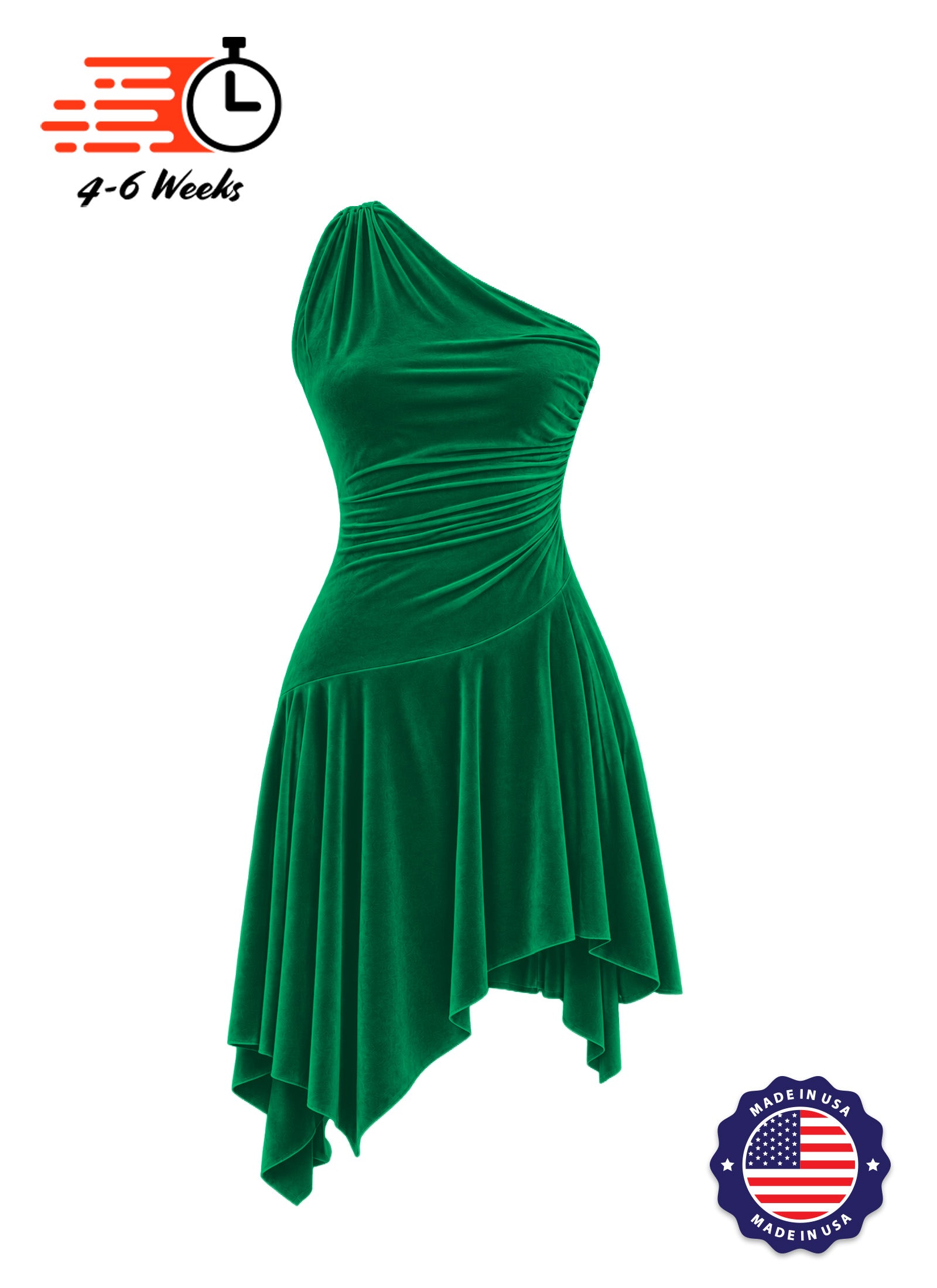 Stretch Velvet Asymmetrical Ruched Knit Show Choir Dress - Ships in 4 to 6 Weeks