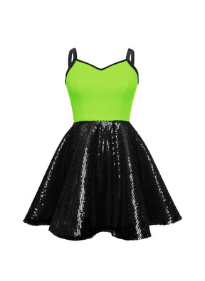 Super Techno Bodice/Black Sequin Show Choir Dress - Neons & Metallics - ships 4 to 6 Weeks Neon Green / L - Super Techno Bodice/Black Sequin Show Choir Dress - Neons & Metallics - ships 4 to 6 Weeks Neon Green / L -