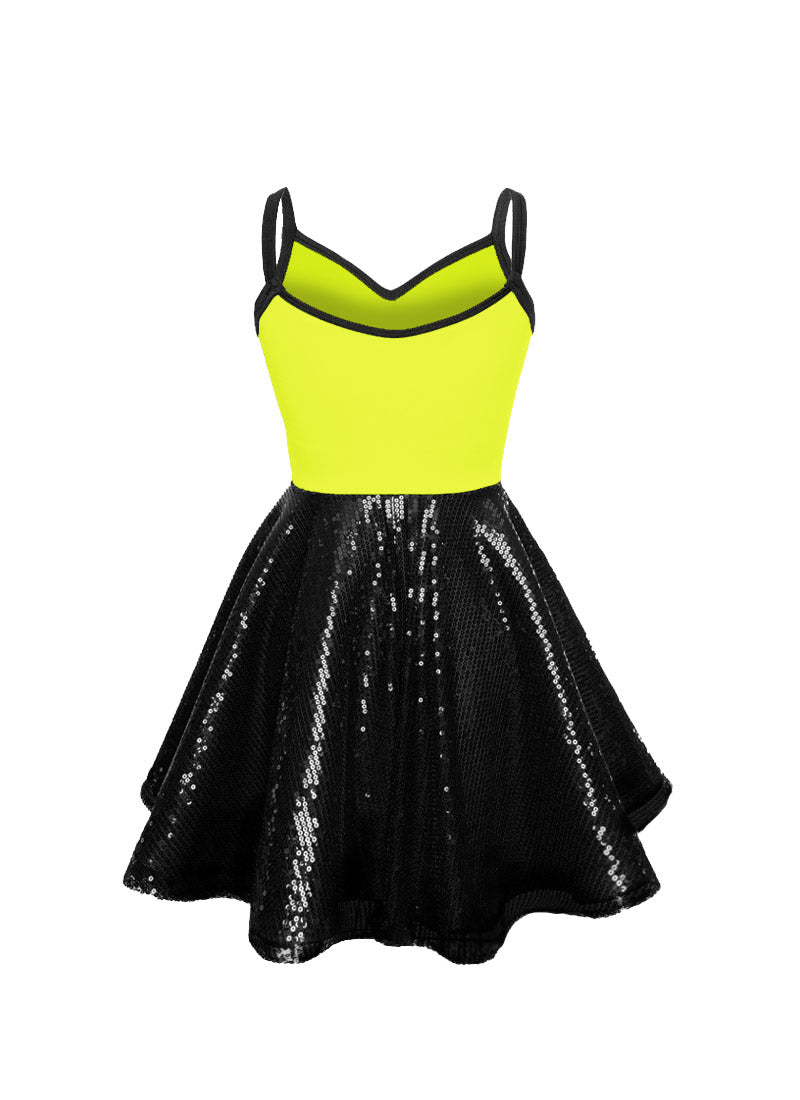 Super Techno Bodice/Black Sequin Show Choir Dress - Neons & Metallics - Ships 4 to 6 weeks