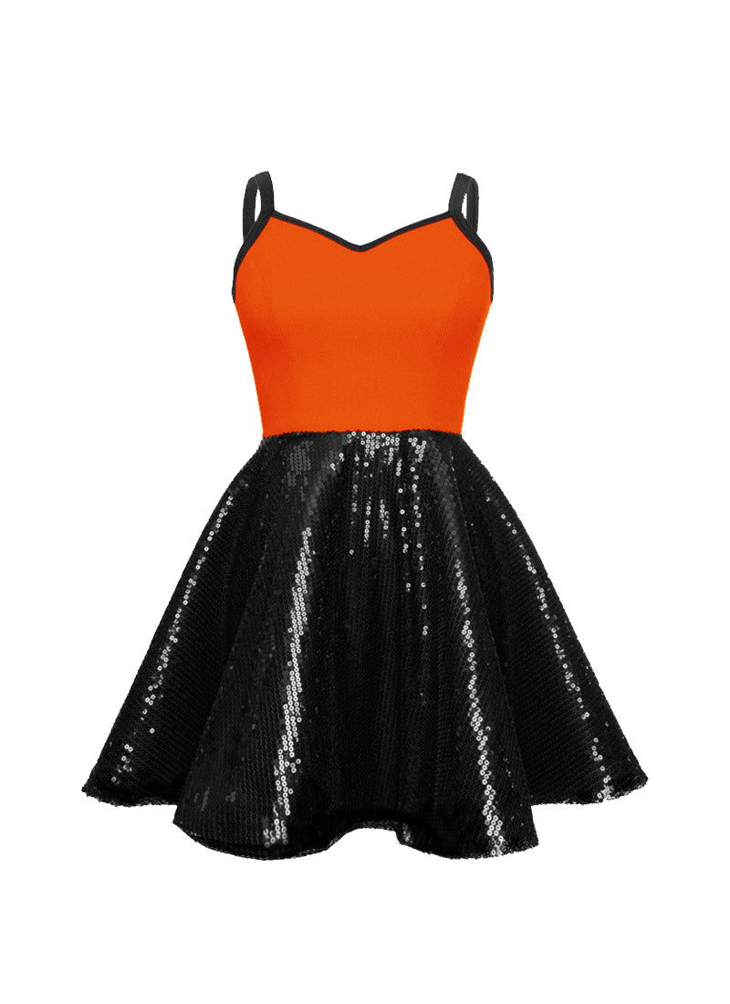 Super Techno Bodice/Black Sequin Show Choir Dress - Reds & Oranges - Ships 4 to 6 weeks