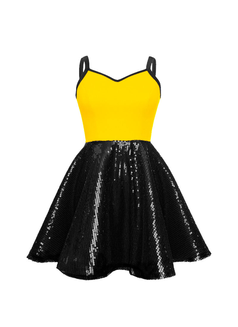 Super Techno Bodice/Black Sequin Show Choir Dress - Greens & Yellows - Ships 4 to 6 weeks