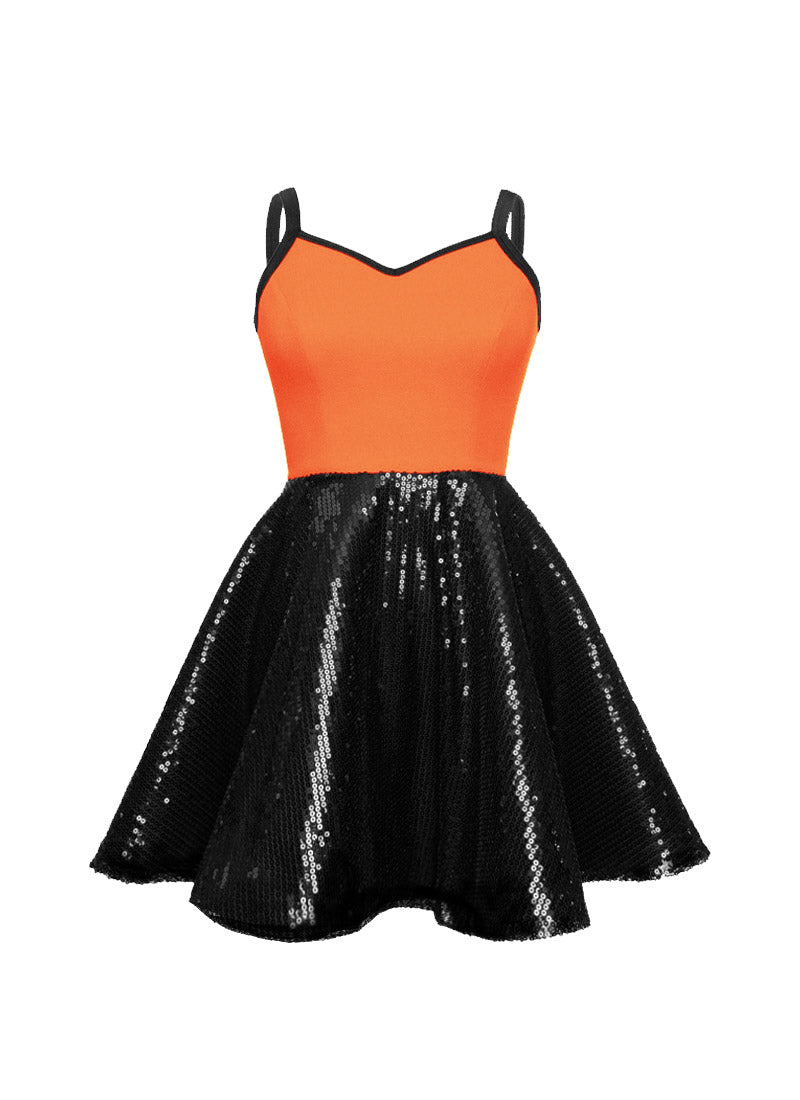 Super Techno Bodice/Black Sequin Show Choir Dress - Reds & Oranges - Ships 4 to 6 weeks