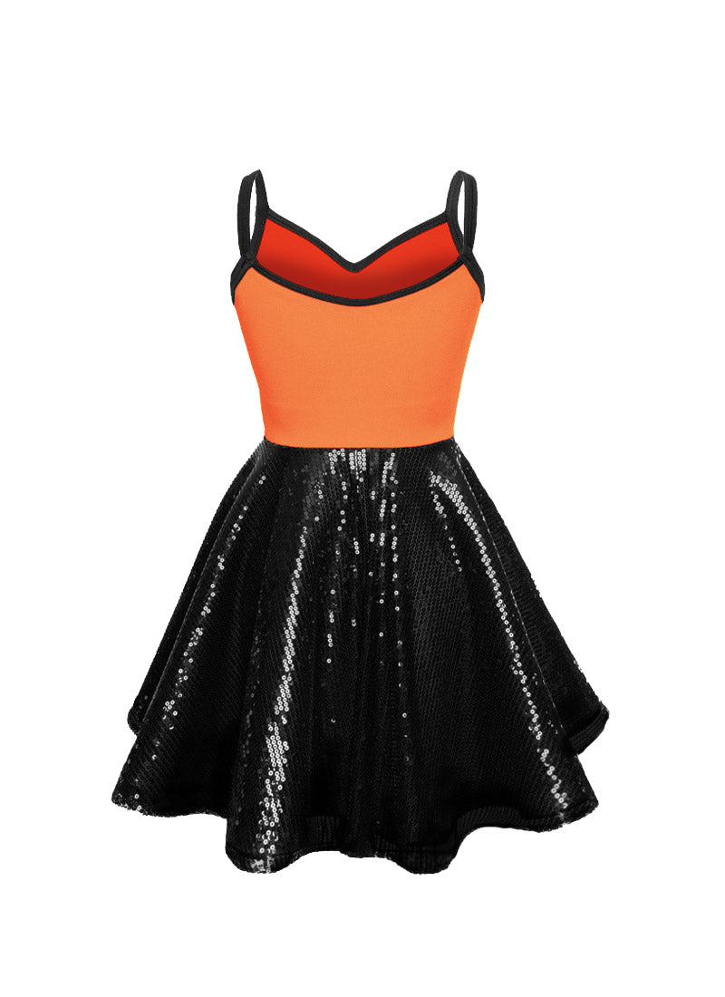 Super Techno Bodice/Black Sequin Show Choir Dress - Reds & Oranges - Ships 4 to 6 weeks