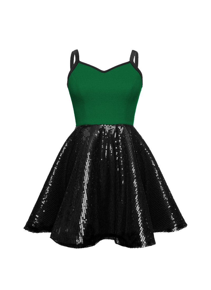 Super Techno Bodice/Black Sequin Show Choir Dress - Greens & Yellows - Ships 4 to 6 weeks