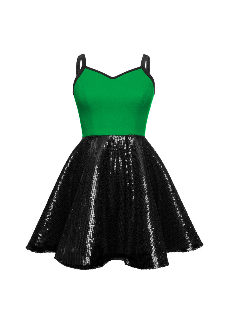 Super Techno Bodice/Black Sequin Show Choir Dress - Greens & Yellows - Ships 4 to 6 weeks