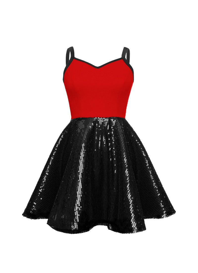 Super Techno Bodice/Black Sequin Show Choir Dress - Reds & Oranges - Ships 4 to 6 weeks