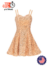 Tan - Tan Velvet Sequin Classic Square Neckline Princess Seam Show Choir Dress - Ships 4 to 6 weeks