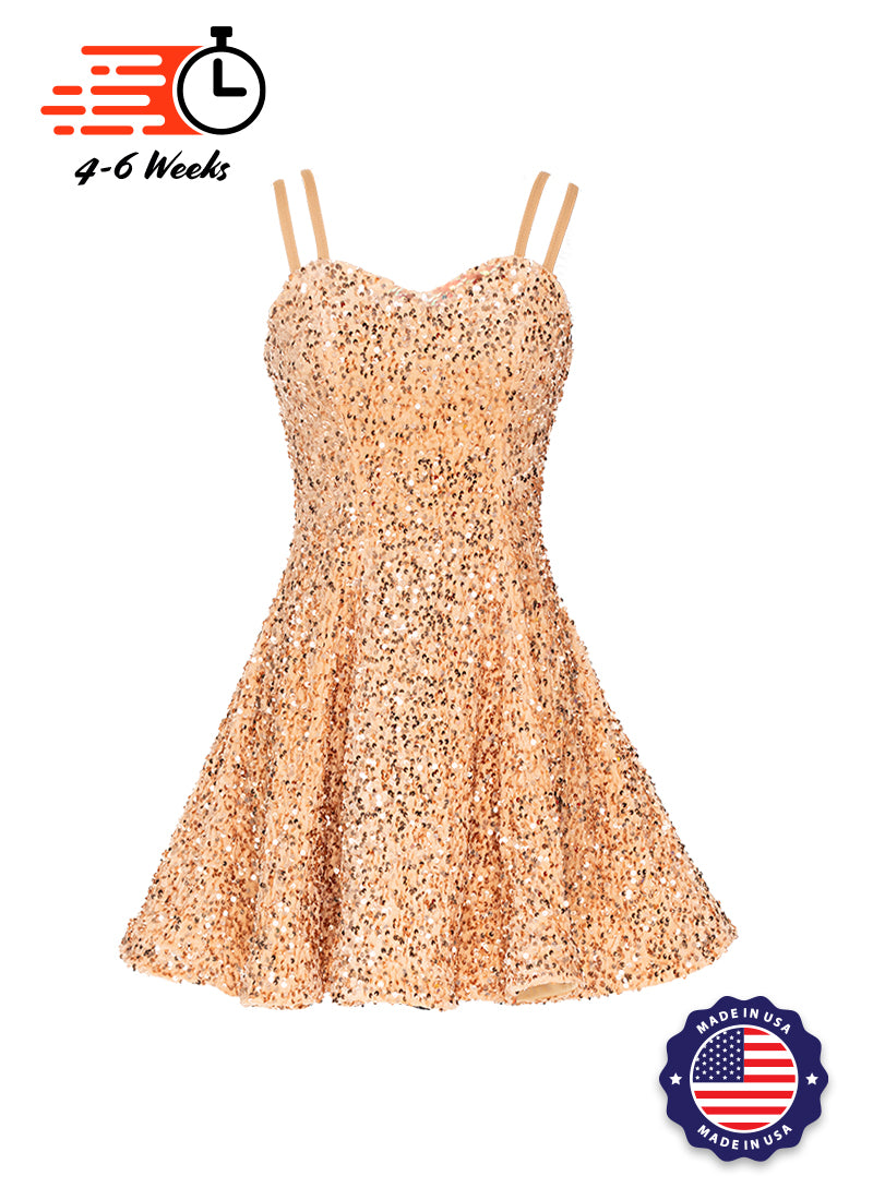 Tan Velvet Sequin Classic Sweetheart Princess Seam Show Choir Dress Front