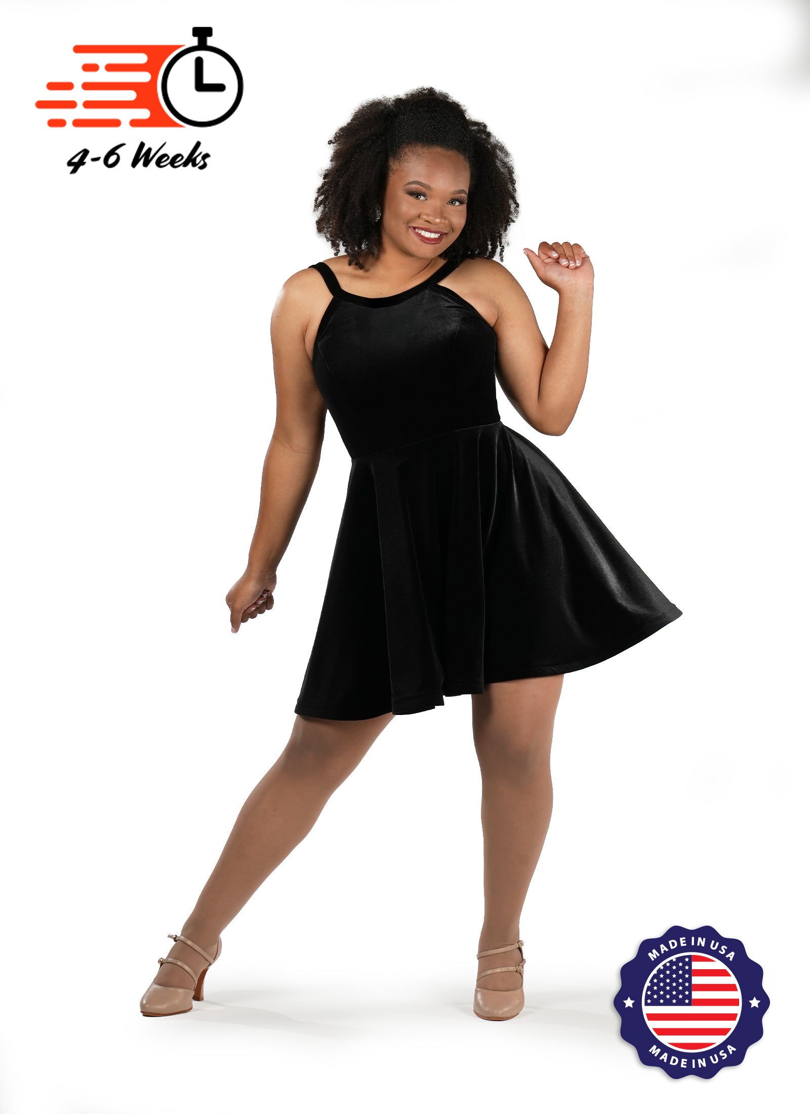 The DANCER Stretch Velvet Show Choir Dress with Attached Briefs - Ships 4 to 6 weeks