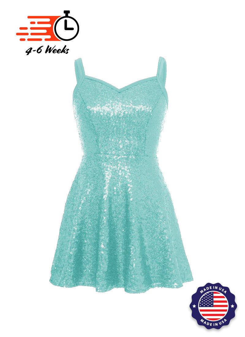 Solid Sequin Sweetheart Neckline Show Choir Dress Blues