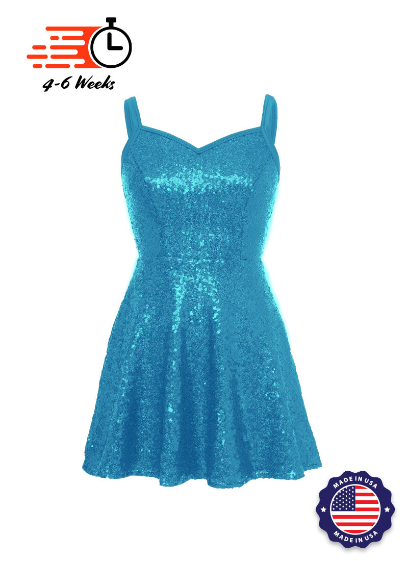 Solid Sequin Sweetheart Neckline Show Choir Dress Blues - Ships in 4-6 weeks Turquoise / 2XL - Solid Sequin Sweetheart Neckline Show Choir Dress Blues - Ships in 4-6 weeks Turquoise / 2XL -