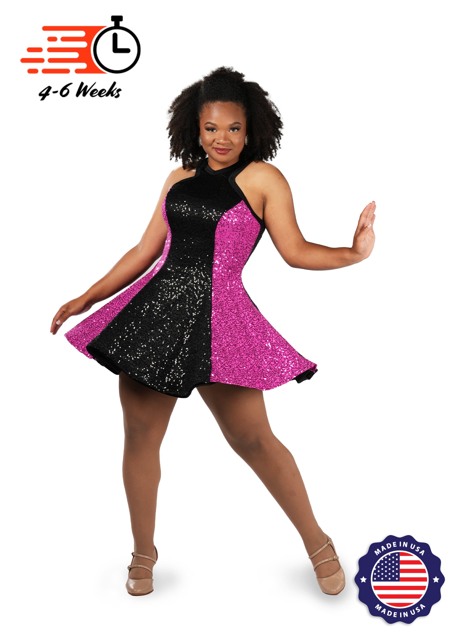 Two-Tone Star Neckline Sequin Classic Show Choir Dress - Center Black - Ships in 4-6 weeks