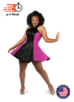Two-Tone Star Neckline Sequin Classic Show Choir Dress - Center Black - Ships in 4-6 weeks