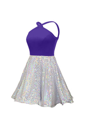 Purple Velvet Top/White Silver Laser Dot Sequin Circle Skirt Show Choir Dress side