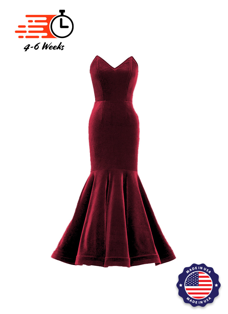 Velvet V-Neck Mermaid Show Choir Gown - Reds & Oranges
