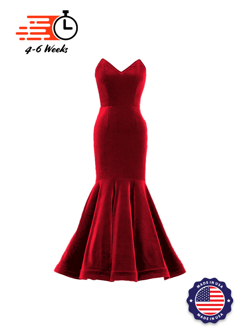 Velvet V-Neck Mermaid Show Choir Gown - Reds & Oranges