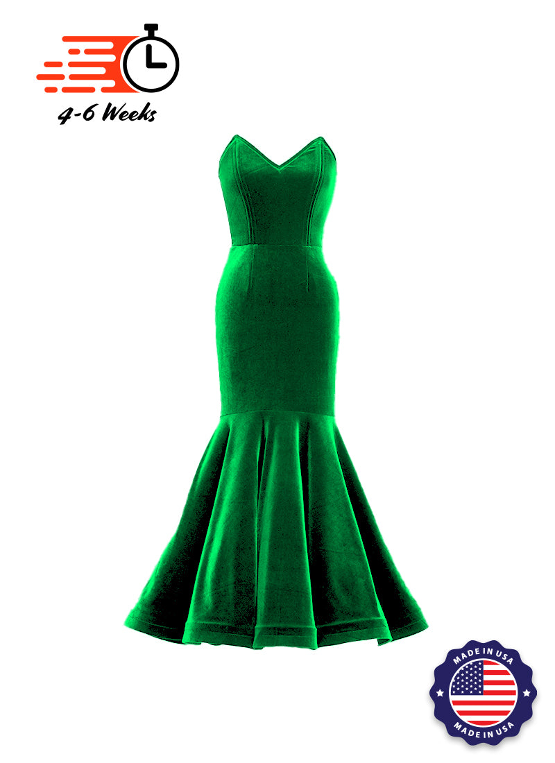 green emerald velvet dress Velvet V-Neck Mermaid Show Choir Gown - Yellows & Greens