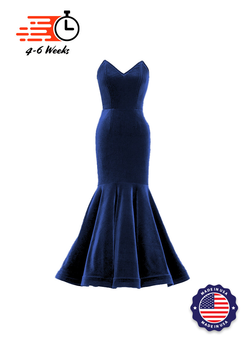 Velvet V-Neck Mermaid Show Choir Gown - Blues - Ships 4 to 6 weeks Navy / 2XS - Velvet V-Neck Mermaid Show Choir Gown - Blues - Ships 4 to 6 weeks Navy / 2XS -