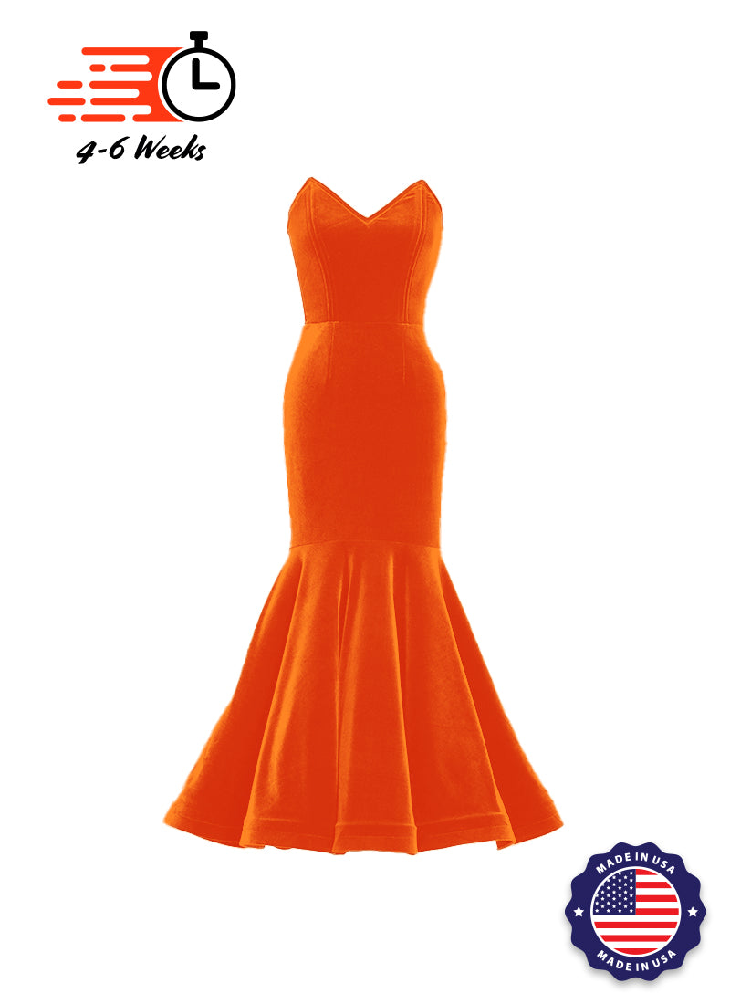 Velvet V-Neck Mermaid Show Choir Gown - Reds & Oranges - Ships 4 to 6