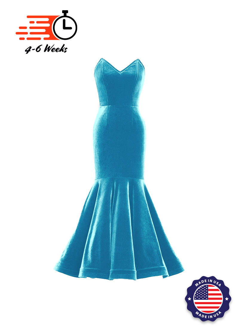 Velvet V-Neck Mermaid Show Choir Gown - Blues