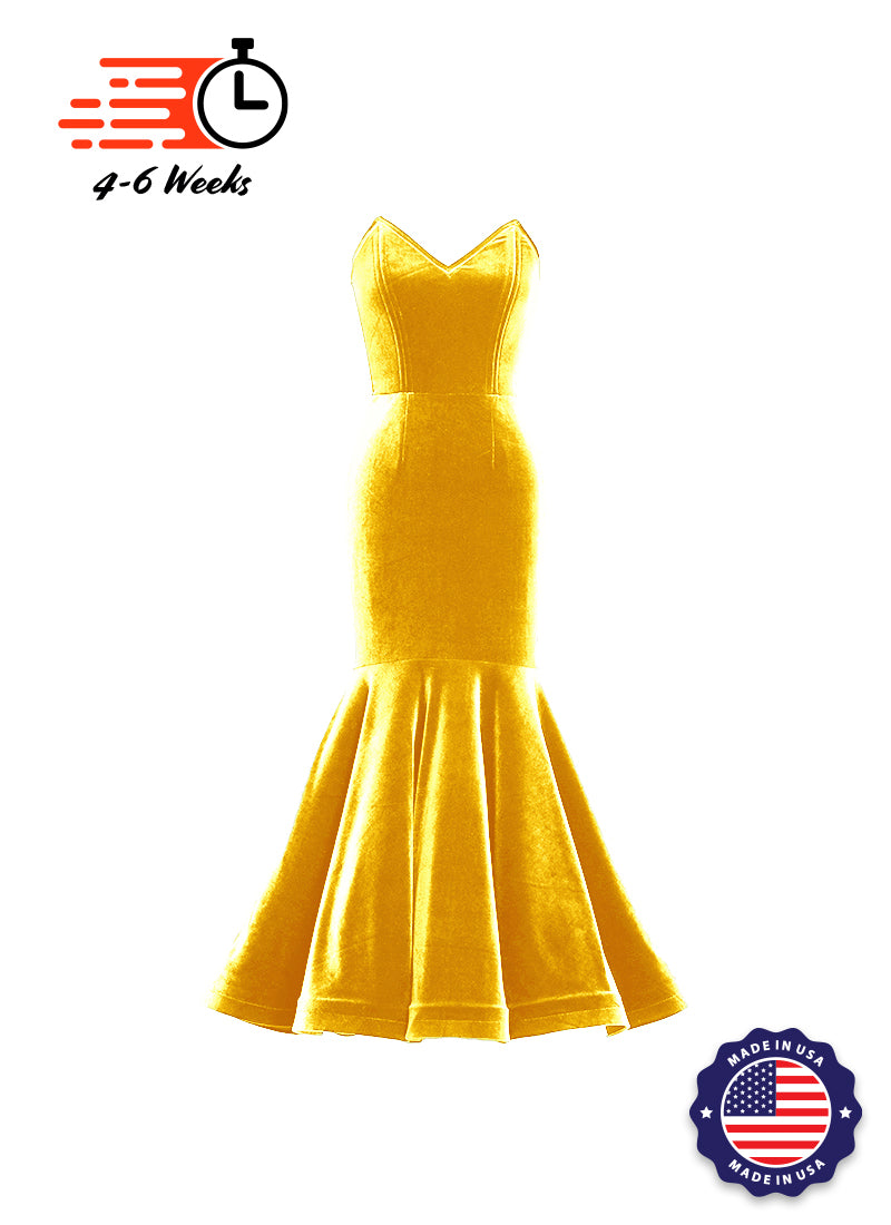 Velvet V-Neck Mermaid Show Choir Gown - Metallics