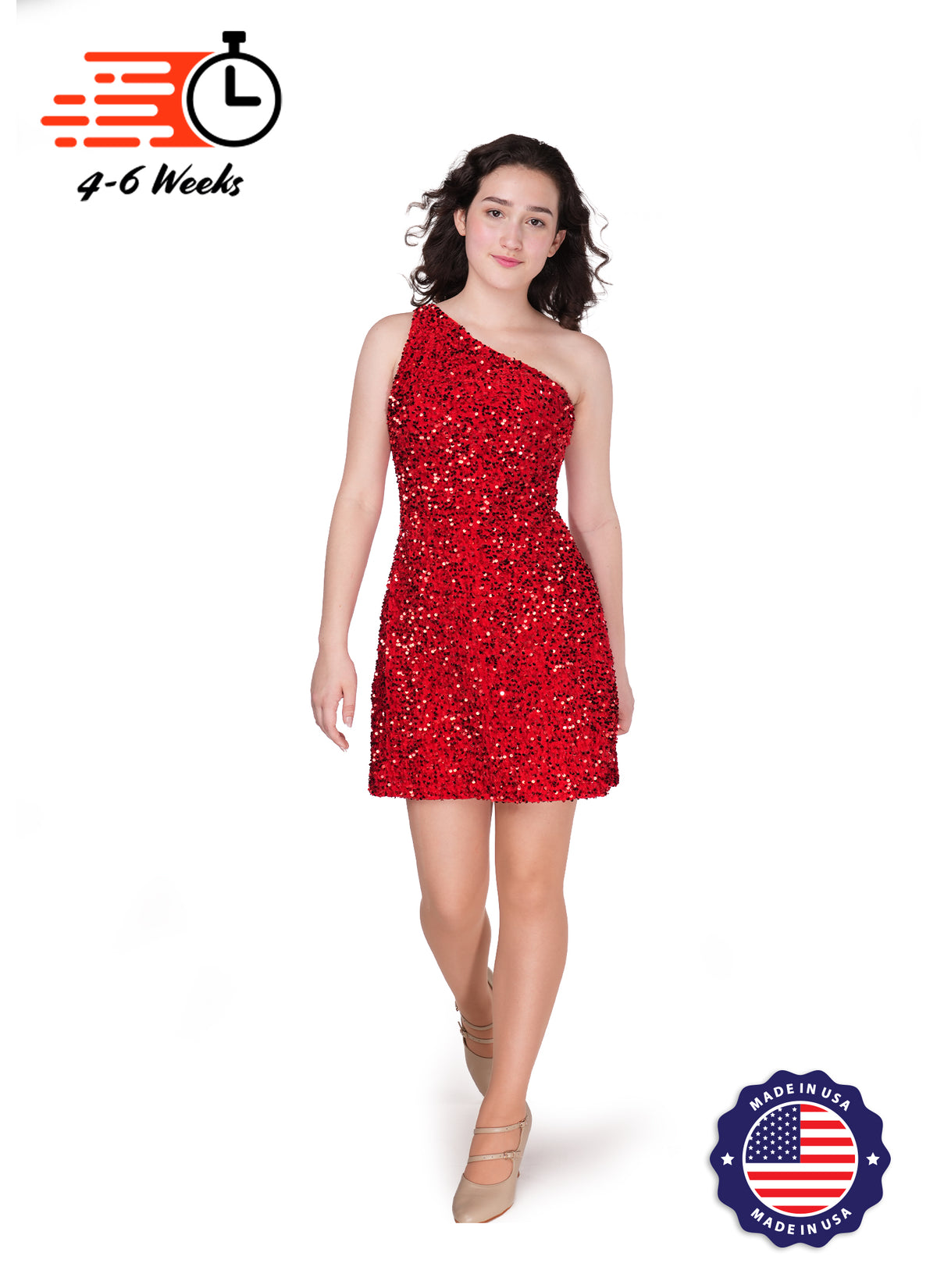Velvet Sequin - One Shoulder A-Line SHIFT Show Choir Dress - Ships 4 to 6 Weeks
