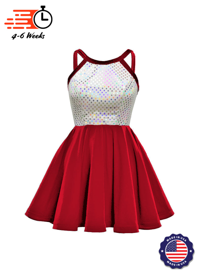 White/Silver Laser Dot & Velvet Show Choir Dress - Reds & Oranges - Ships 4 to 6 weeks