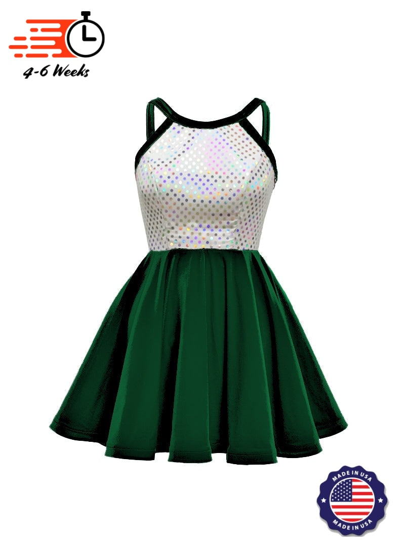 White/Silver Laser Dot & Velvet Show Choir Dress - Greens & Yellows