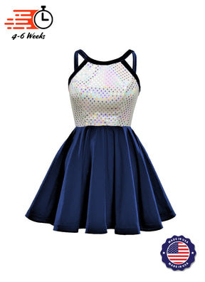 White/Silver Laser Dot & Velvet Show Choir Dress - Blues - Ships 4 to 6 weeks Navy Blue / 2XL - White/Silver Laser Dot & Velvet Show Choir Dress - Blues - Ships 4 to 6 weeks Navy Blue / 2XL -
