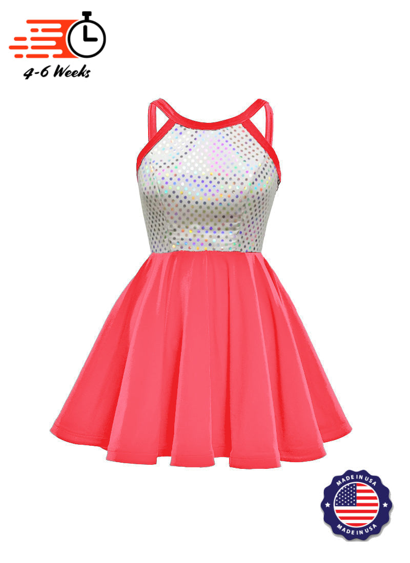 White/Silver Laser Dot & Velvet Show Choir Dress - Neons & Metallics - Ships 4 to 6 weeks