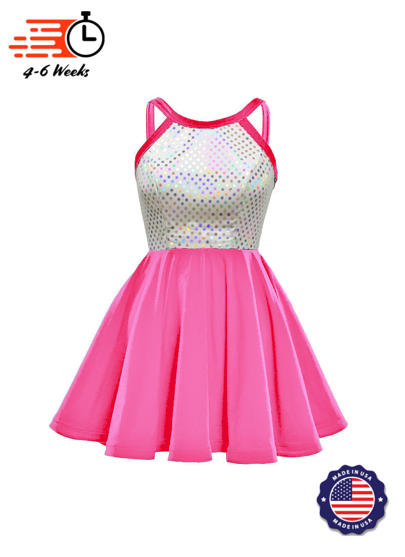 White/Silver Laser Dot & Velvet Show Choir Dress - Neons & Metallics - Ships 4 to 6 weeks