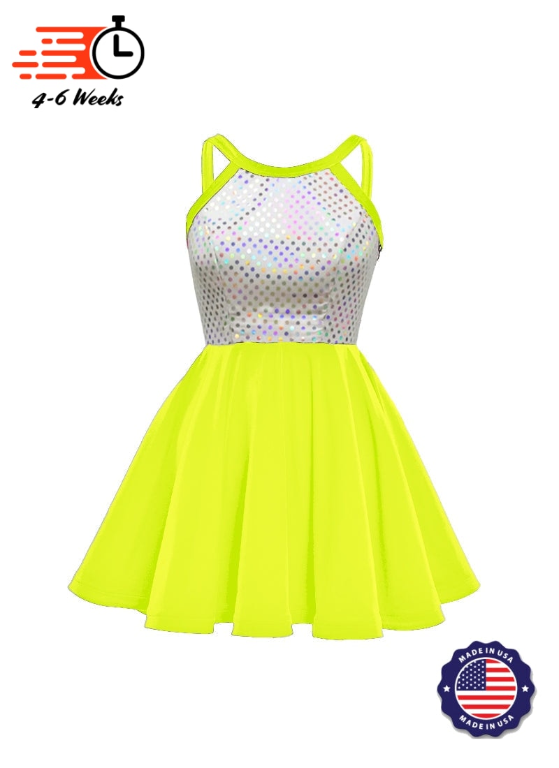 White/Silver Laser Dot & Velvet Show Choir Dress - Neons & Metallics - Ships 4 to 6 weeks