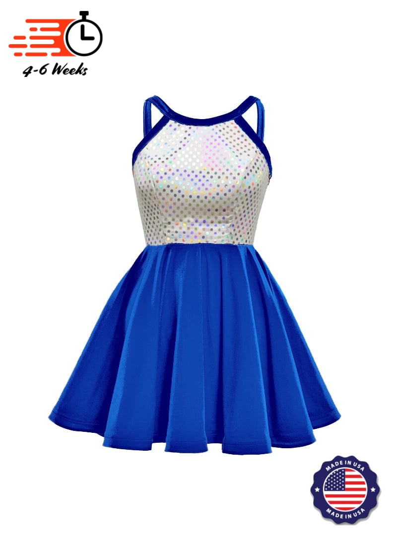White/Silver Laser Dot & Velvet Show Choir Dress - Blues - Ships 4 to 6 weeks Royal Blue / 2XL - White/Silver Laser Dot & Velvet Show Choir Dress - Blues - Ships 4 to 6 weeks Royal Blue / 2XL -