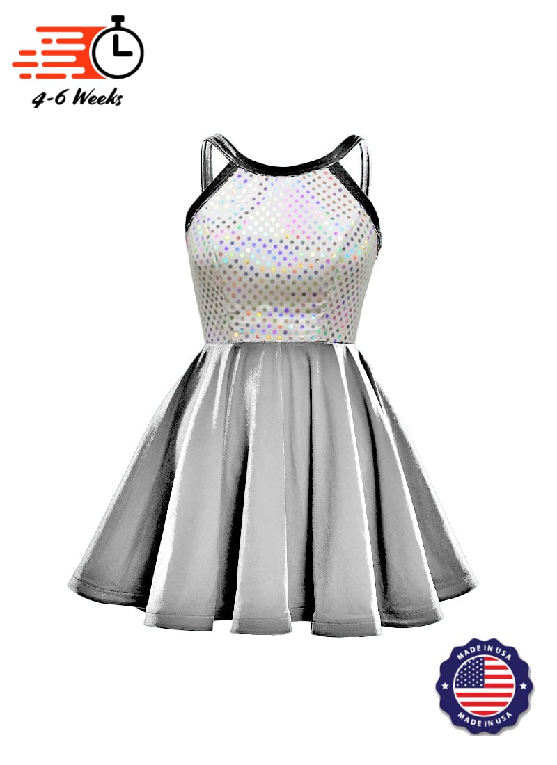 White/Silver Laser Dot & Velvet Show Choir Dress - Neons & Metallics - Ships 4 to 6 weeks