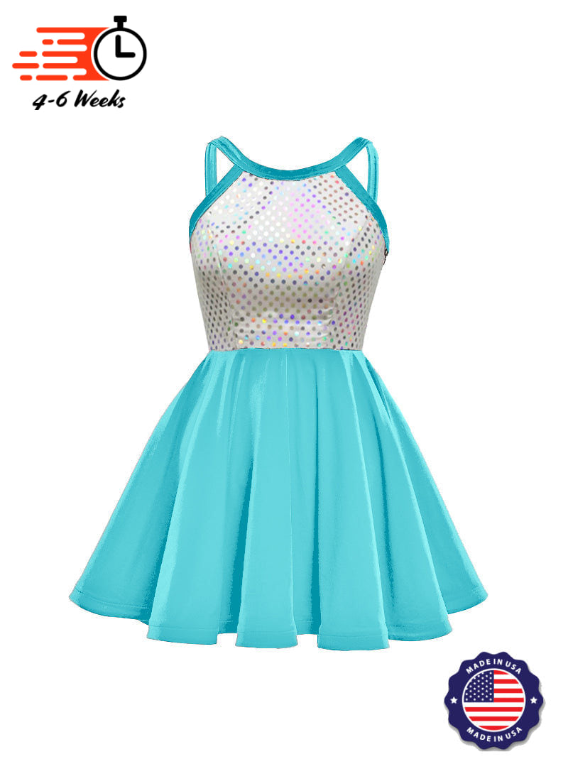 White/Silver Laser Dot & Velvet Show Choir Dress - Blues - Ships 4 to 6 weeks Cancun / XL - White/Silver Laser Dot & Velvet Show Choir Dress - Blues - Ships 4 to 6 weeks Cancun / XL -