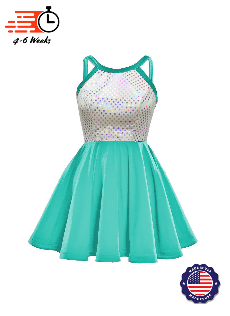 White/Silver Laser Dot & Velvet Show Choir Dress - Blues - ships 4 to 6 Weeks Tiffany Blue / L - White/Silver Laser Dot & Velvet Show Choir Dress - Blues - ships 4 to 6 Weeks Tiffany Blue / L -