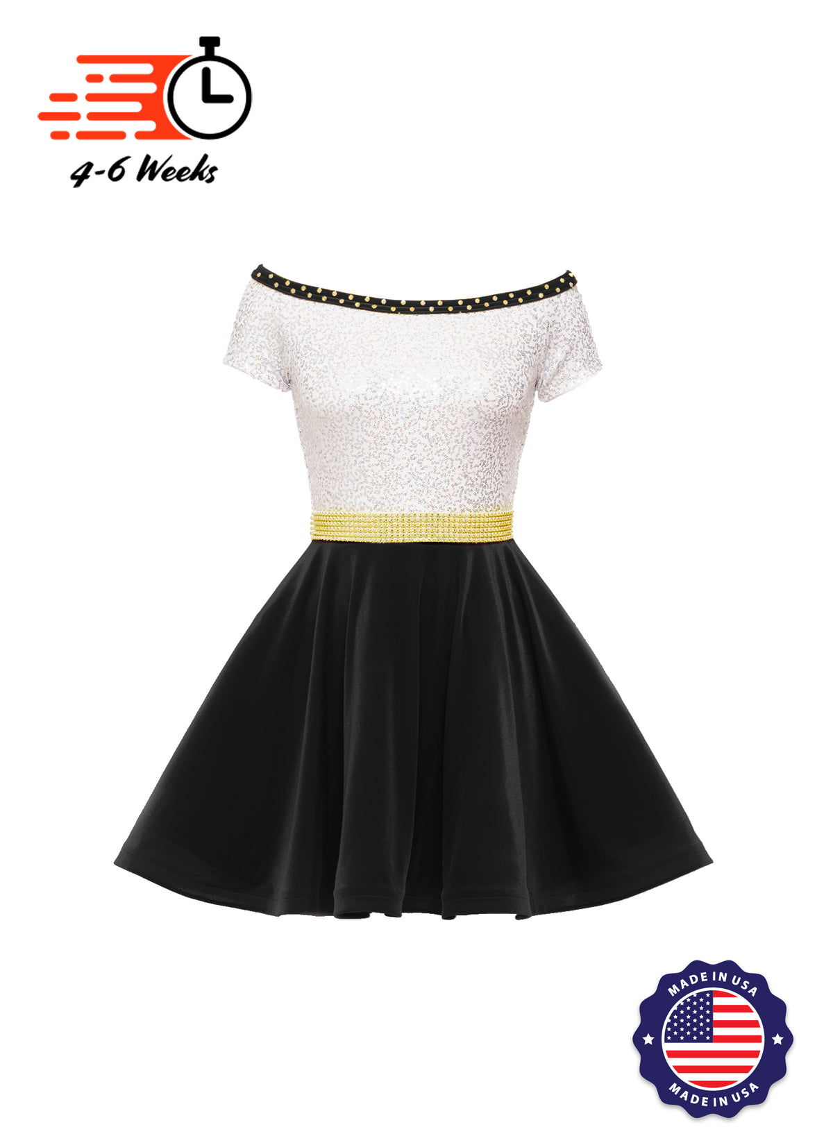 Holiday White/Silver Holo Stretch Sequin Boat Neck DANCER w/ Velvet Skirt and Faux Rhinestone Belt