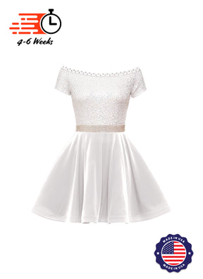 Holiday White/Silver Holo Stretch Sequin Boat Neck DANCER w/ Velvet Skirt and Faux Rhinestone Belt