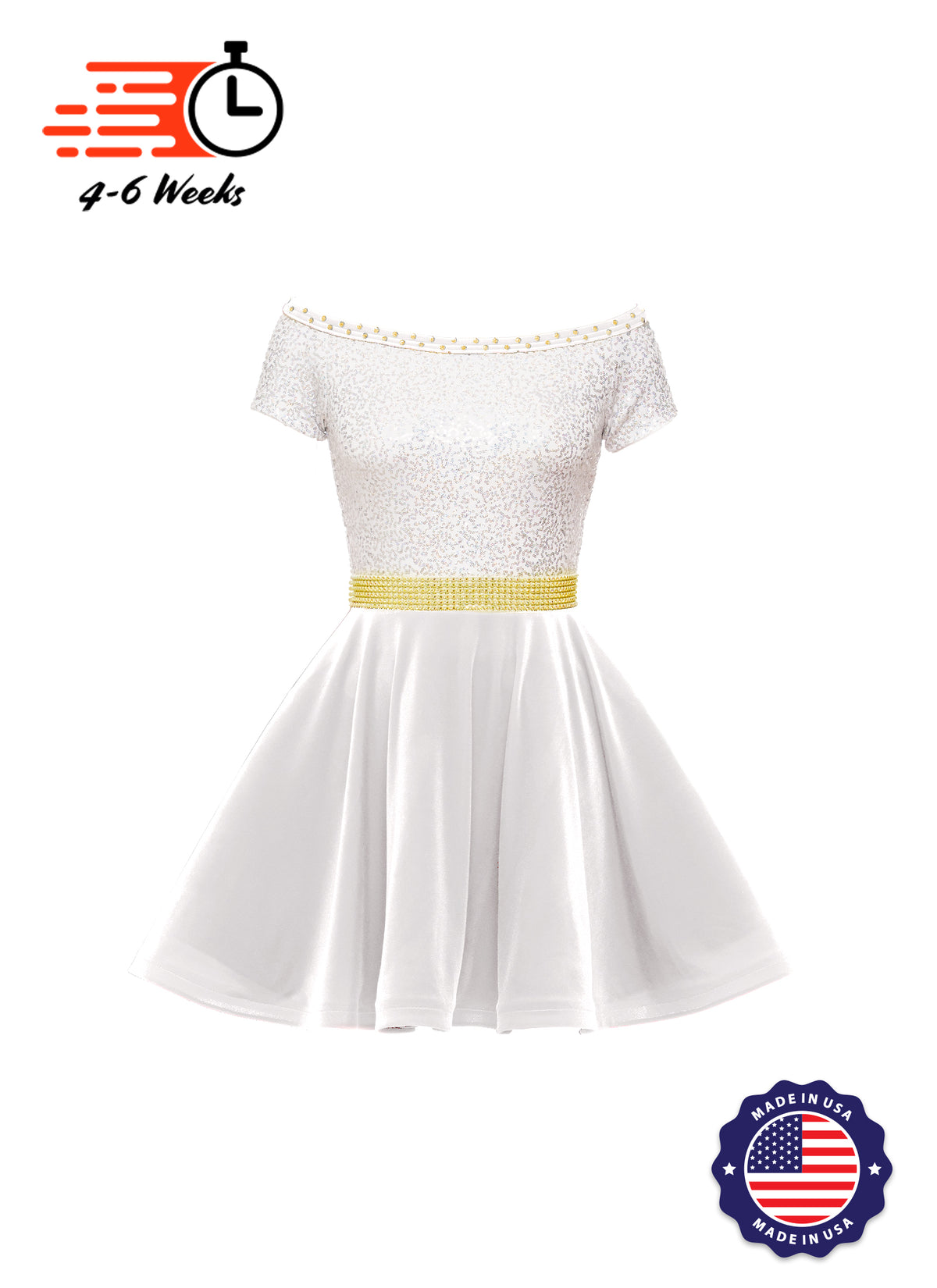 Holiday White/Silver Holo Stretch Sequin Boat Neck DANCER w/ Velvet Skirt and Faux Rhinestone Belt