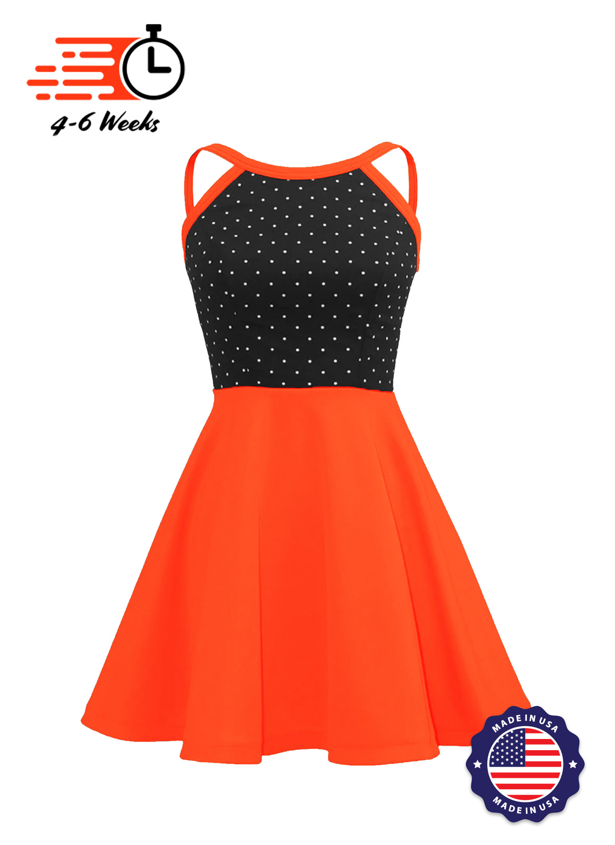 White Pin Dot on Black Bodice Knit Show Choir Dress - Ships 4 to 6 weeks