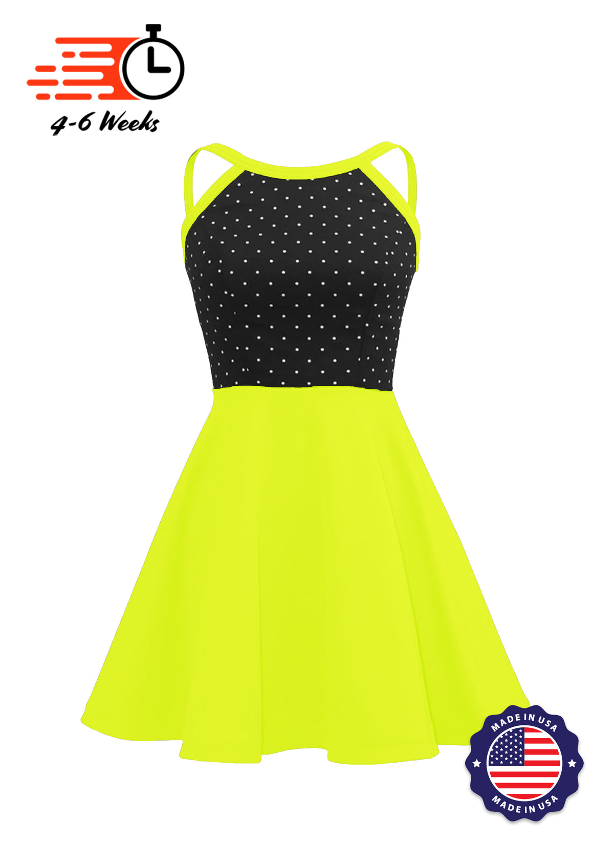 White Pin Dot on Black Bodice Knit Show Choir Dress - Ships 4 to 6 weeks
