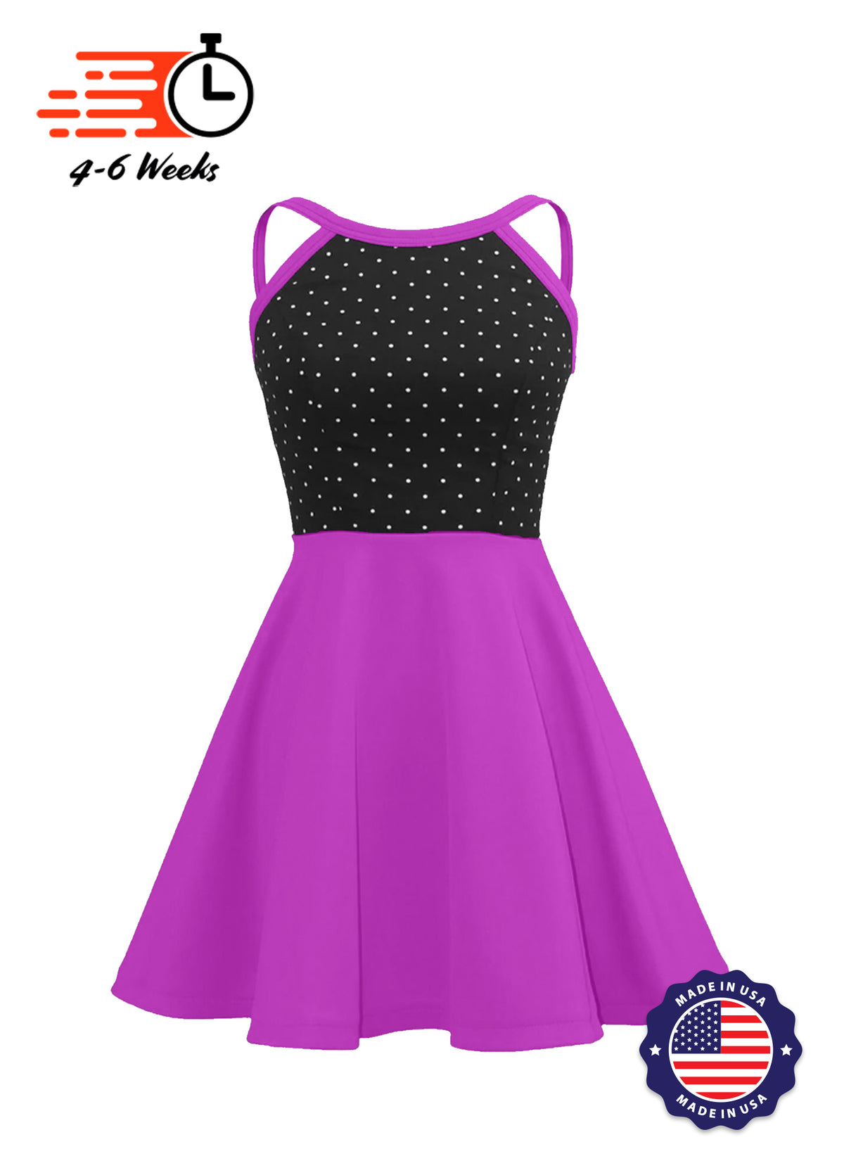 White Pin Dot on Black Bodice Knit Show Choir Dress - Ships 4 to 6 weeks