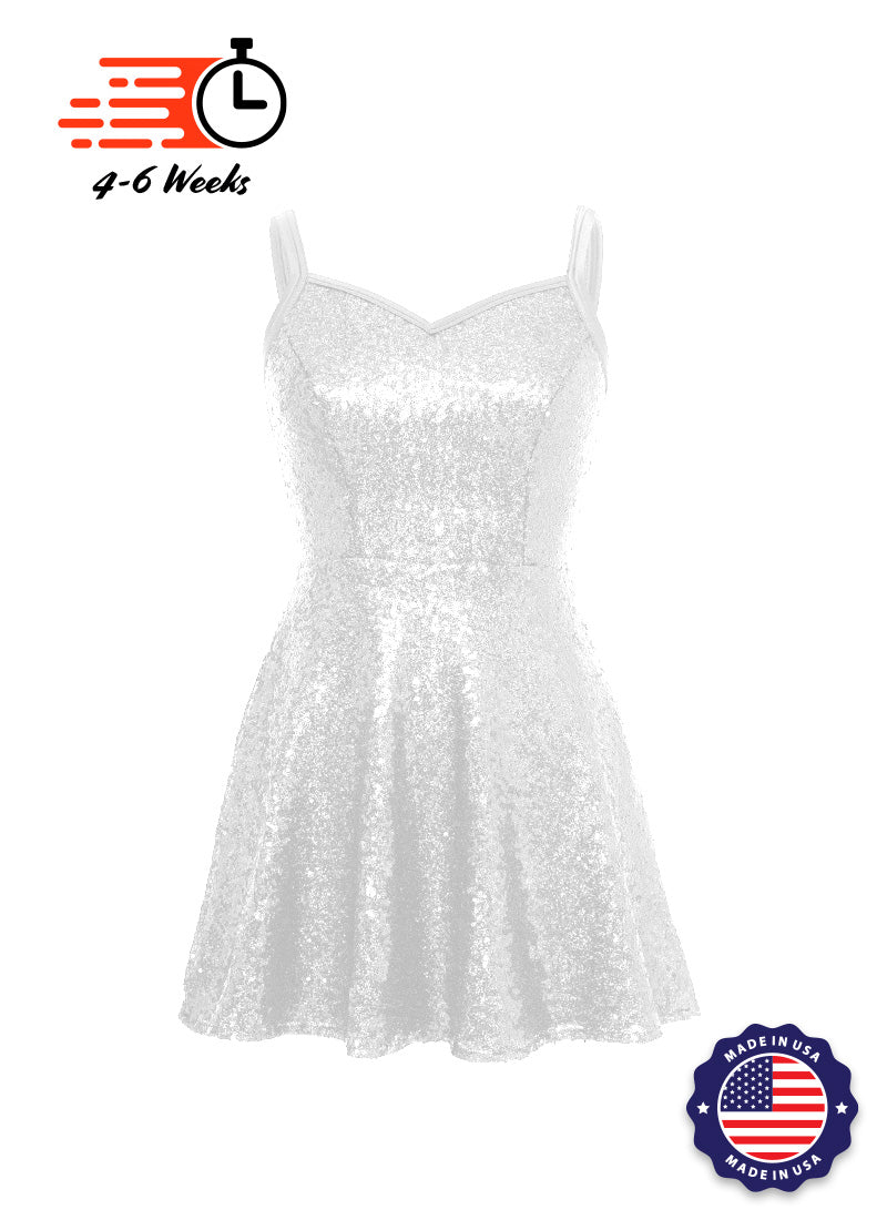 Solid Sequin Sweetheart Neckline Show Choir Dress Neutrals- Ships in 4-6 weeks White / M - Solid Sequin Sweetheart Neckline Show Choir Dress Neutrals- Ships in 4-6 weeks White / M -