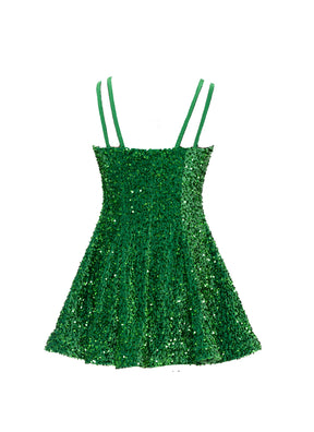 Hunter Green Velvet Sequin Classic Square Neckline Princess Seam Show Choir Dress Back