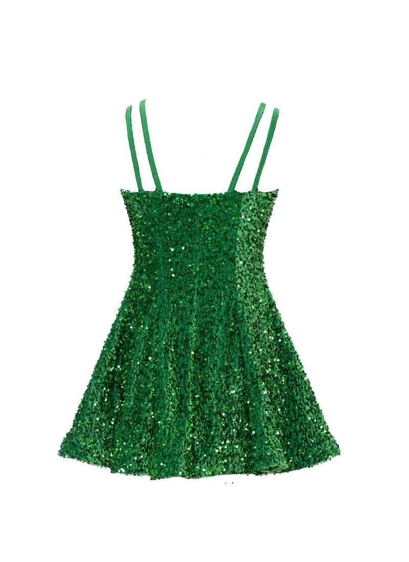 Hunter Green Velvet Sequin Classic Square Neckline Princess Seam Show Choir Dress Back